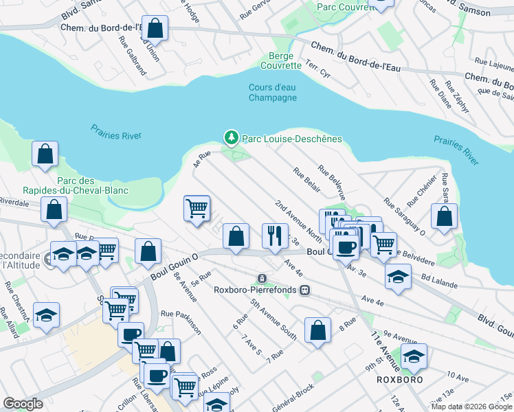 map of restaurants, bars, coffee shops, grocery stores, and more near 3e Avenue Nord in Montréal