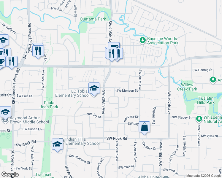map of restaurants, bars, coffee shops, grocery stores, and more near 20463 Southwest Tesoro Court in Beaverton