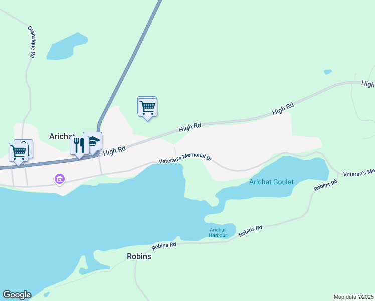 map of restaurants, bars, coffee shops, grocery stores, and more near 907 Veteran's Memorial Drive in Arichat