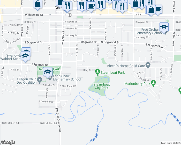 map of restaurants, bars, coffee shops, grocery stores, and more near 1345 South Ivy Street in Cornelius