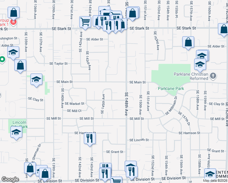 map of restaurants, bars, coffee shops, grocery stores, and more near 14637 Southeast Hawthorne Court in Portland