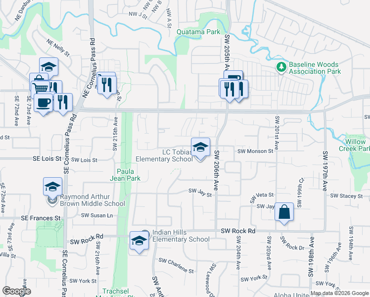 map of restaurants, bars, coffee shops, grocery stores, and more near 20910 Southwest Brackenwood Lane in Beaverton