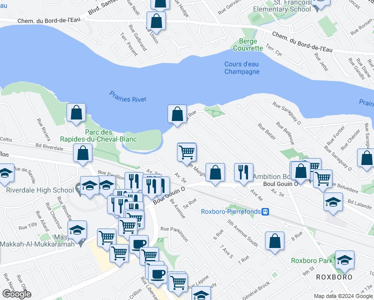 map of restaurants, bars, coffee shops, grocery stores, and more near 11131 Rue Meighen in Montréal