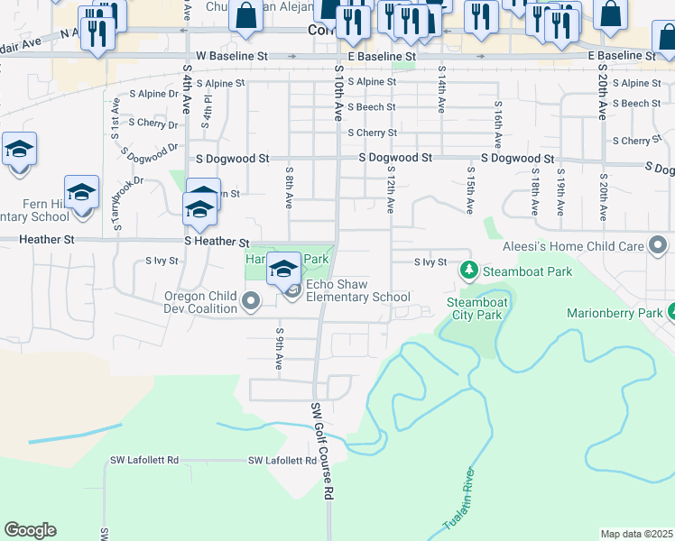 map of restaurants, bars, coffee shops, grocery stores, and more near 1020 South Jasper Street in Cornelius