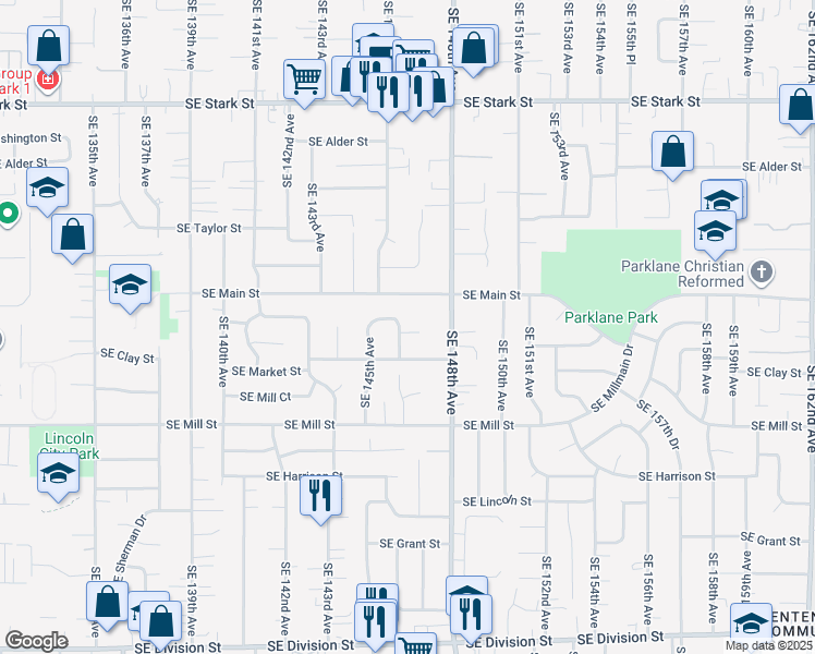 map of restaurants, bars, coffee shops, grocery stores, and more near 14637 Southeast Hawthorne Court in Portland