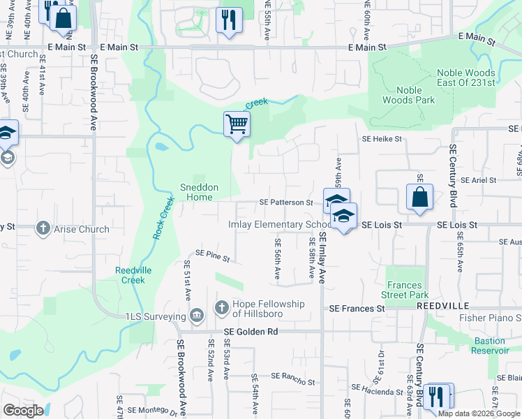 map of restaurants, bars, coffee shops, grocery stores, and more near 5466 Southeast Patterson Street in Hillsboro