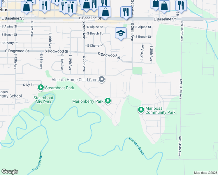 map of restaurants, bars, coffee shops, grocery stores, and more near 819 South 24th Avenue in Cornelius