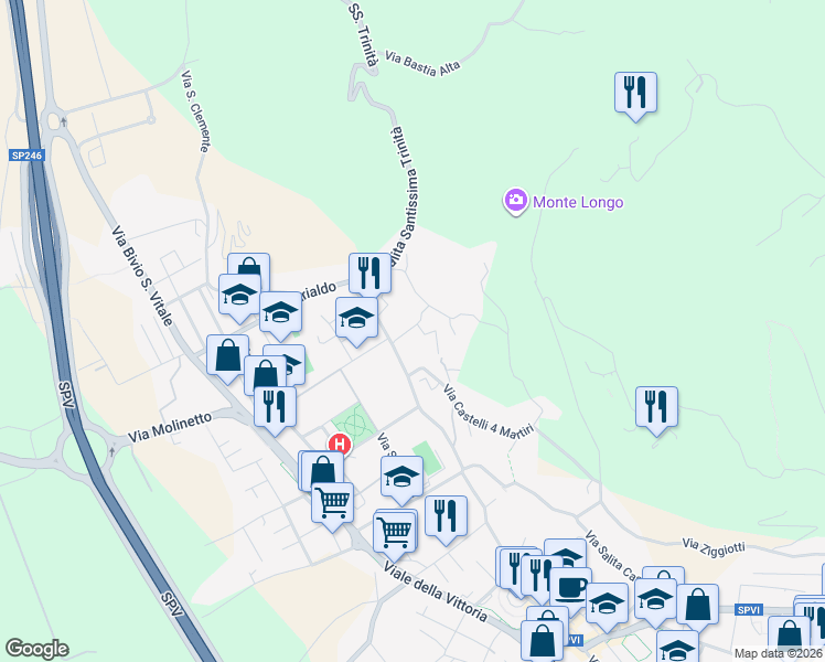 map of restaurants, bars, coffee shops, grocery stores, and more near 17 Via Fontanelle in Montecchio Maggiore-Alte Ceccato