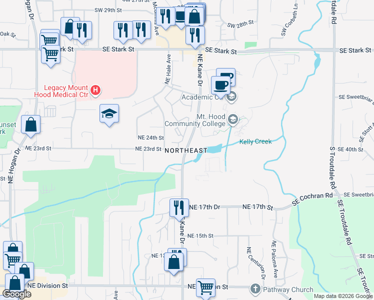 map of restaurants, bars, coffee shops, grocery stores, and more near in Gresham