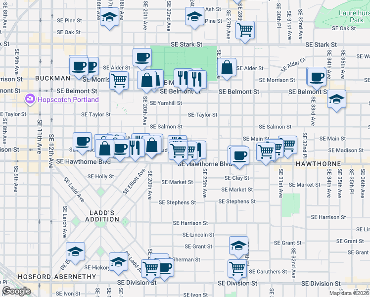 map of restaurants, bars, coffee shops, grocery stores, and more near in Portland