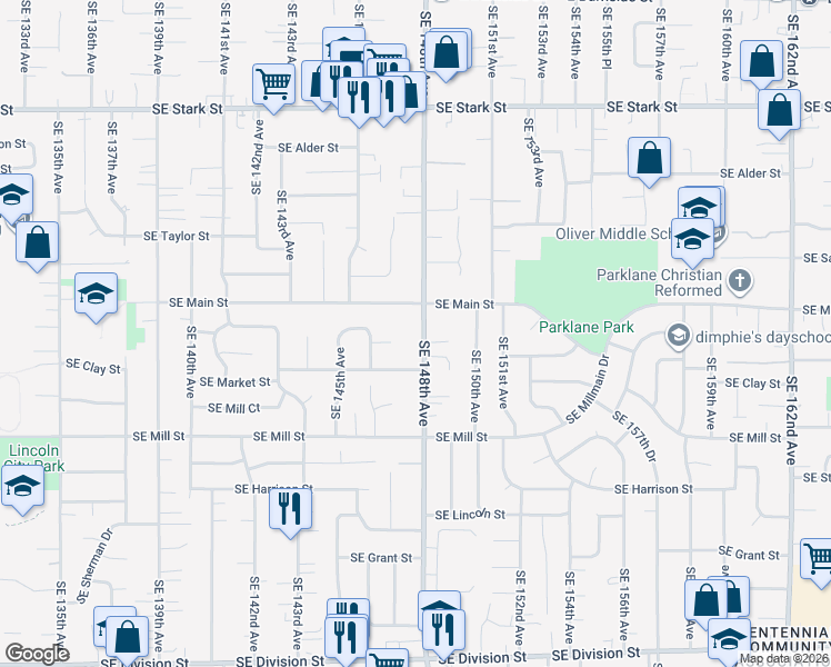 map of restaurants, bars, coffee shops, grocery stores, and more near 1401 Southeast 148th Avenue in Portland