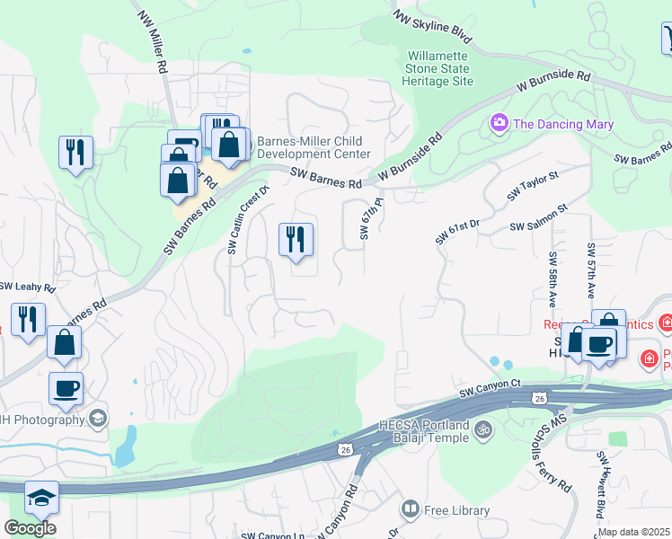 map of restaurants, bars, coffee shops, grocery stores, and more near 897 Southwest Shaker Place in Portland