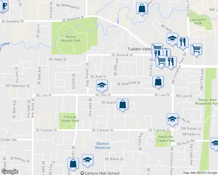 map of restaurants, bars, coffee shops, grocery stores, and more near 835 Southeast 67th Avenue in Hillsboro