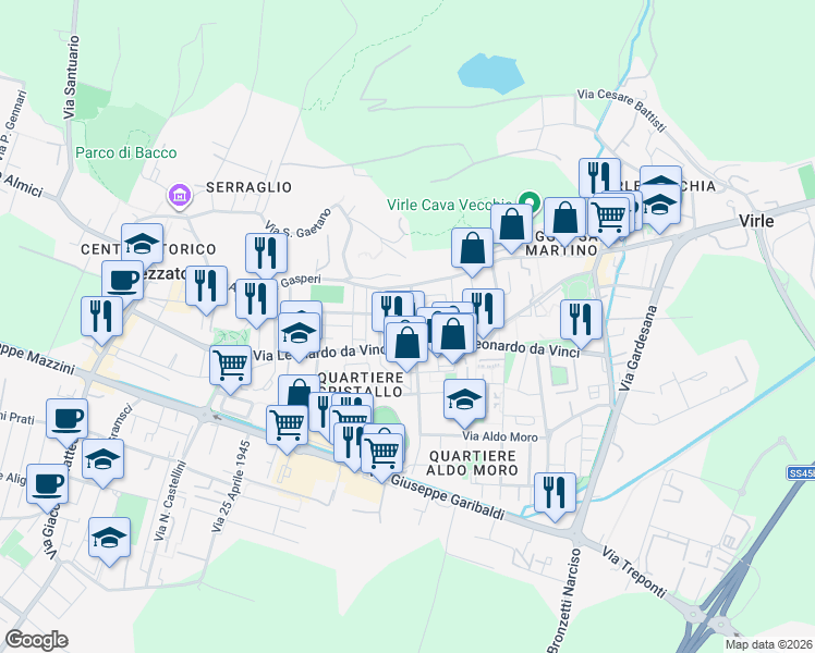 map of restaurants, bars, coffee shops, grocery stores, and more near 8 Via Fratelli Kennedy in Rezzato
