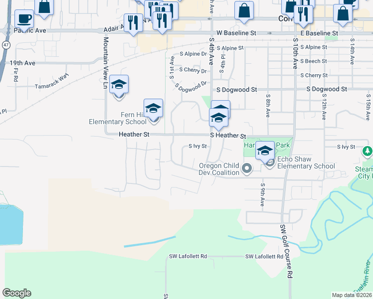 map of restaurants, bars, coffee shops, grocery stores, and more near 201 South Ivy Street in Cornelius