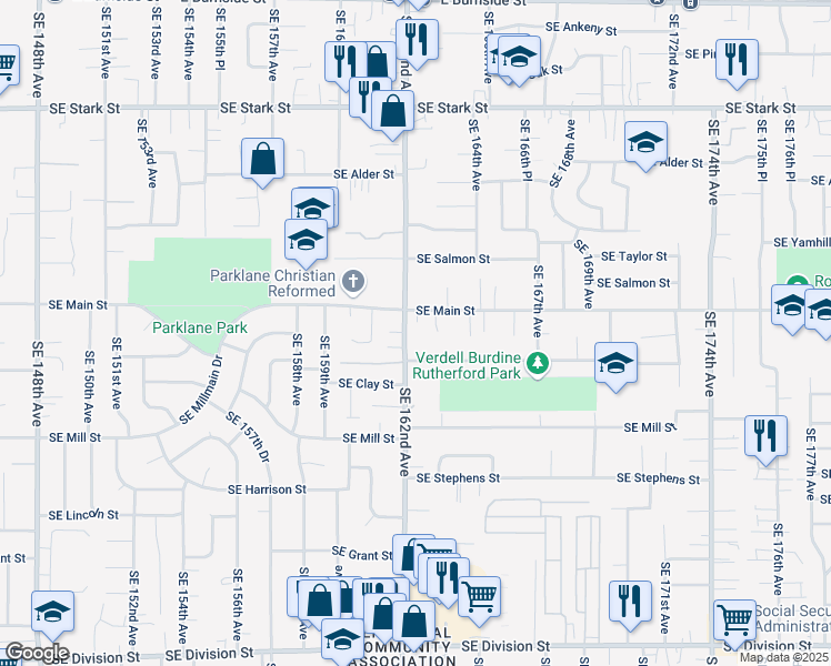 map of restaurants, bars, coffee shops, grocery stores, and more near 1340 Southeast 162nd Avenue in Portland