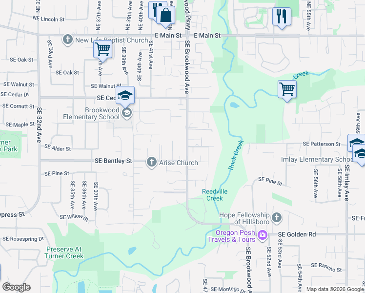 map of restaurants, bars, coffee shops, grocery stores, and more near 945 Southeast Brookwood Avenue in Hillsboro