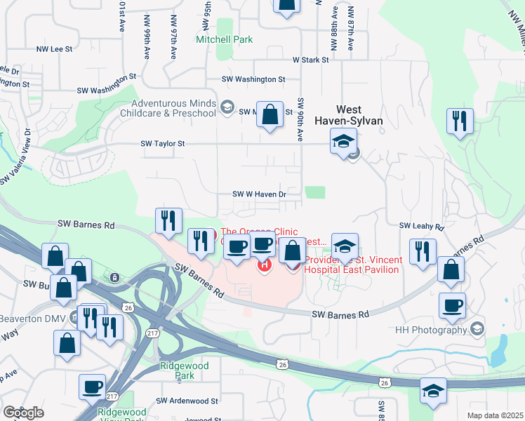 map of restaurants, bars, coffee shops, grocery stores, and more near 9260 Southwest Chopin Lane in Portland