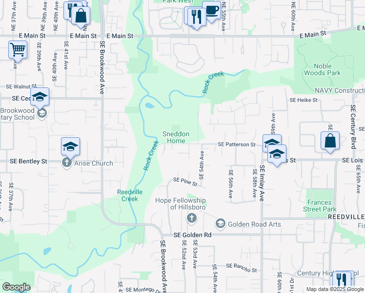 map of restaurants, bars, coffee shops, grocery stores, and more near 5254 Southeast Patterson Street in Hillsboro