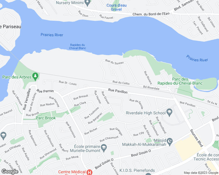 map of restaurants, bars, coffee shops, grocery stores, and more near 12239 Rue Pavillon in Montréal