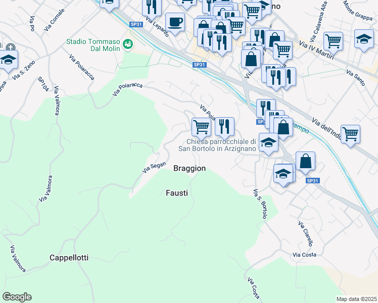 map of restaurants, bars, coffee shops, grocery stores, and more near 5 Via Prianti in Arzignano