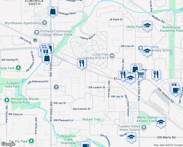 map of restaurants, bars, coffee shops, grocery stores, and more near 940 Southwest 178th Place in Beaverton