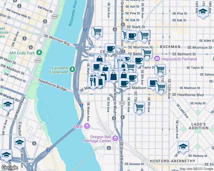 map of restaurants, bars, coffee shops, grocery stores, and more near in Portland