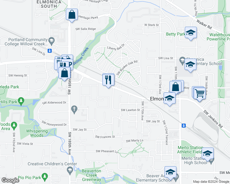 map of restaurants, bars, coffee shops, grocery stores, and more near 940 Southwest 178th Place in Beaverton