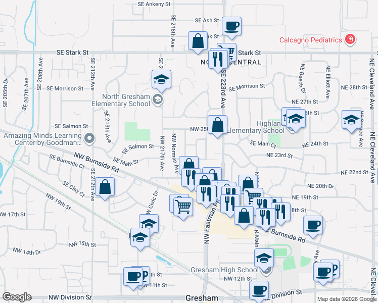 map of restaurants, bars, coffee shops, grocery stores, and more near 2356 Northwest Ava Avenue in Gresham