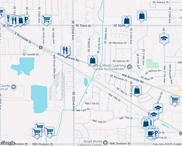 map of restaurants, bars, coffee shops, grocery stores, and more near 2344 Northwest Birdsdale Avenue in Gresham