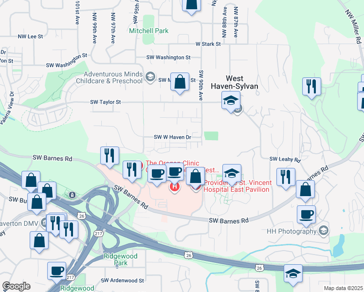 map of restaurants, bars, coffee shops, grocery stores, and more near 9172 Southwest Soprano Lane in Portland