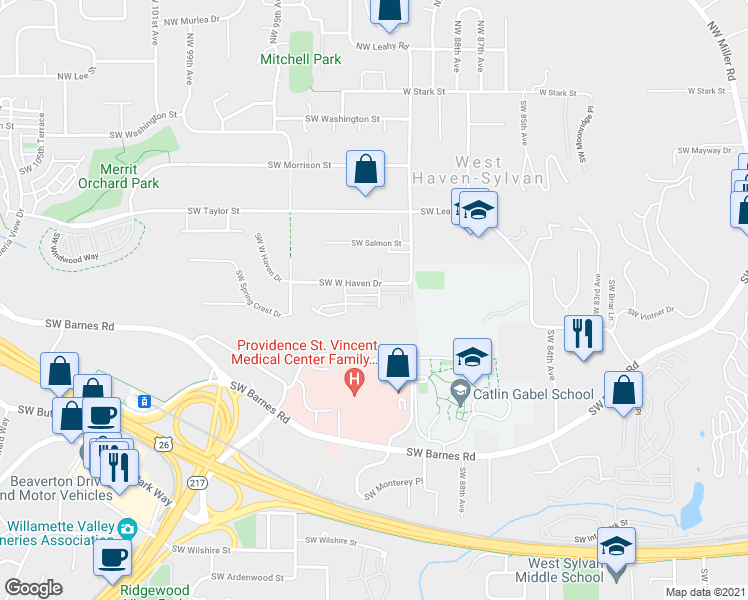 map of restaurants, bars, coffee shops, grocery stores, and more near 9128 Southwest Soprano Lane in Portland