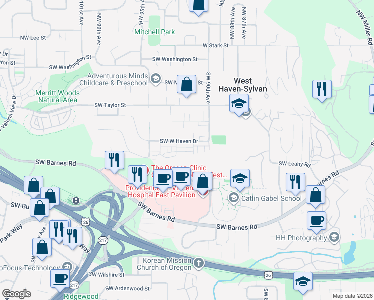 map of restaurants, bars, coffee shops, grocery stores, and more near 9172 Southwest Soprano Lane in Portland