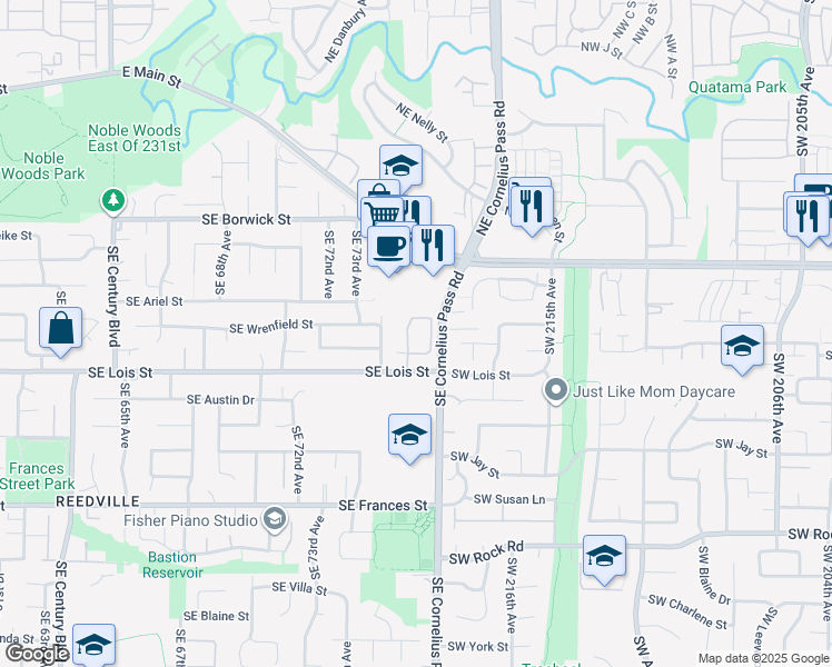 map of restaurants, bars, coffee shops, grocery stores, and more near 850 Southeast Oak Glen Way in Hillsboro