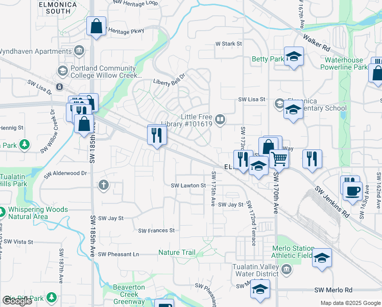 map of restaurants, bars, coffee shops, grocery stores, and more near 962 Southwest 177th Terrace in Beaverton