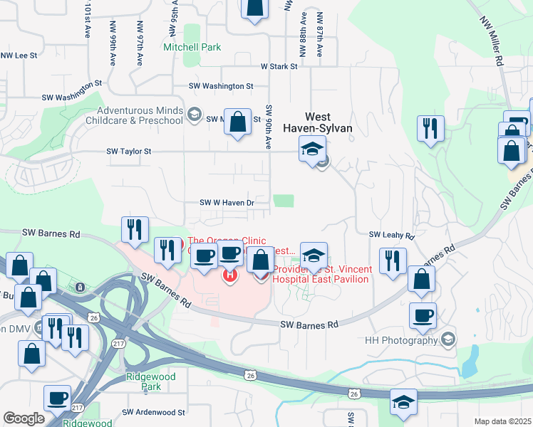 map of restaurants, bars, coffee shops, grocery stores, and more near 865 Southwest 90th Avenue in Portland