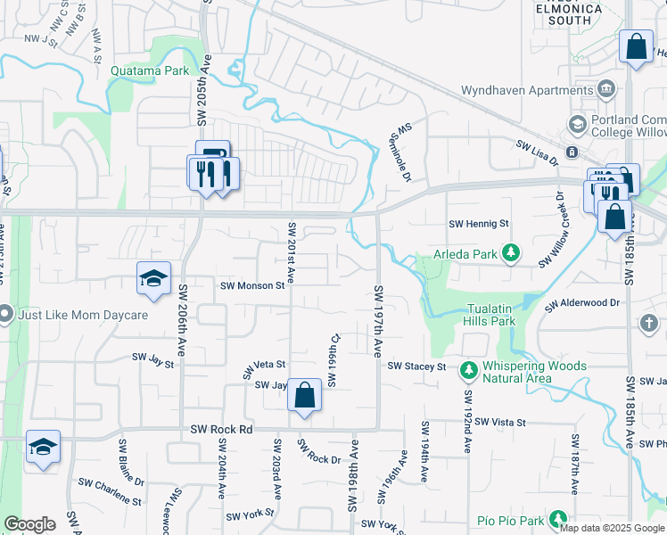 map of restaurants, bars, coffee shops, grocery stores, and more near 19792 Southwest Ashcroft Lane in Aloha