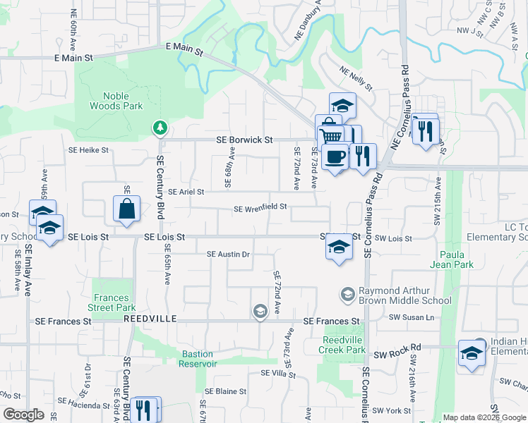 map of restaurants, bars, coffee shops, grocery stores, and more near 839 Southeast 71st Avenue in Hillsboro