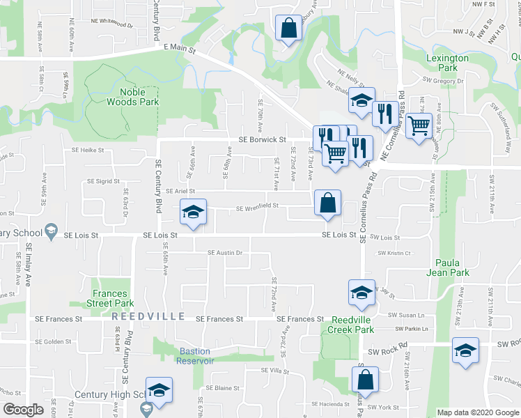 map of restaurants, bars, coffee shops, grocery stores, and more near 839 Southeast 71st Avenue in Hillsboro