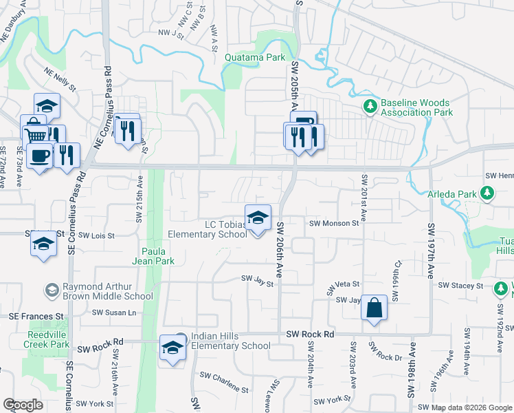 map of restaurants, bars, coffee shops, grocery stores, and more near 20742 Southwest Brackenwood Lane in Aloha