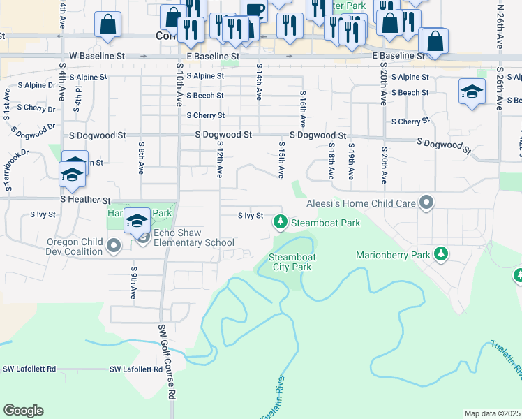 map of restaurants, bars, coffee shops, grocery stores, and more near 1358 South Ivy Street in Cornelius