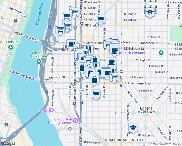 map of restaurants, bars, coffee shops, grocery stores, and more near in Portland