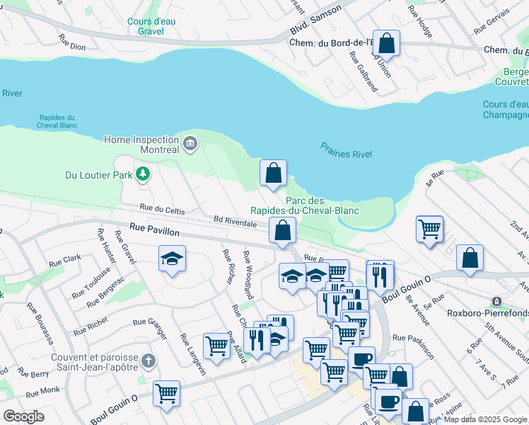 map of restaurants, bars, coffee shops, grocery stores, and more near 5200 Boulevard des Sources in Montréal