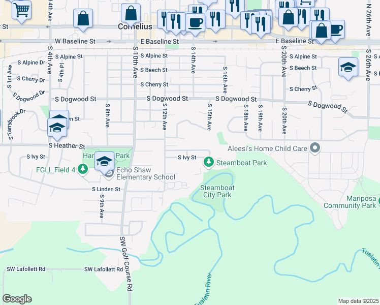 map of restaurants, bars, coffee shops, grocery stores, and more near 1318 South Ivy Street in Cornelius