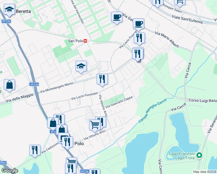 map of restaurants, bars, coffee shops, grocery stores, and more near 11-19 Via Lucio Fiorentini in Brescia