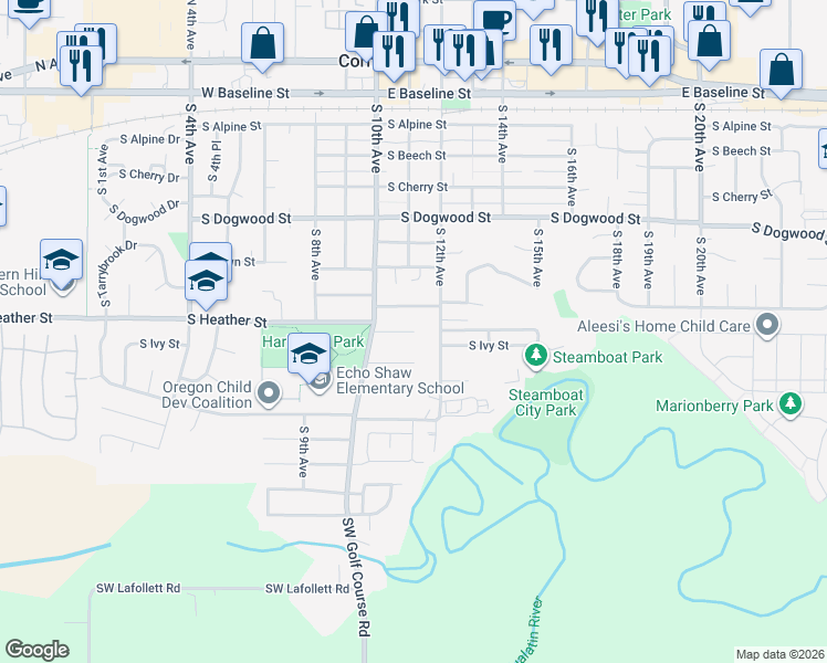 map of restaurants, bars, coffee shops, grocery stores, and more near 1140 South Ivy Street in Cornelius