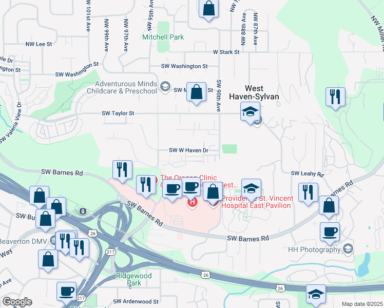 map of restaurants, bars, coffee shops, grocery stores, and more near 9260 Southwest Chopin Lane in Portland