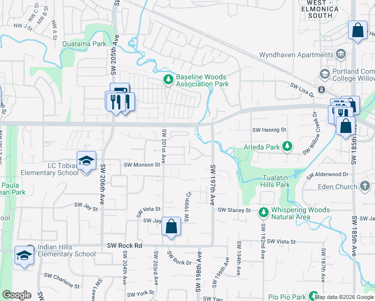 map of restaurants, bars, coffee shops, grocery stores, and more near 19792 Southwest Ashcroft Lane in Aloha