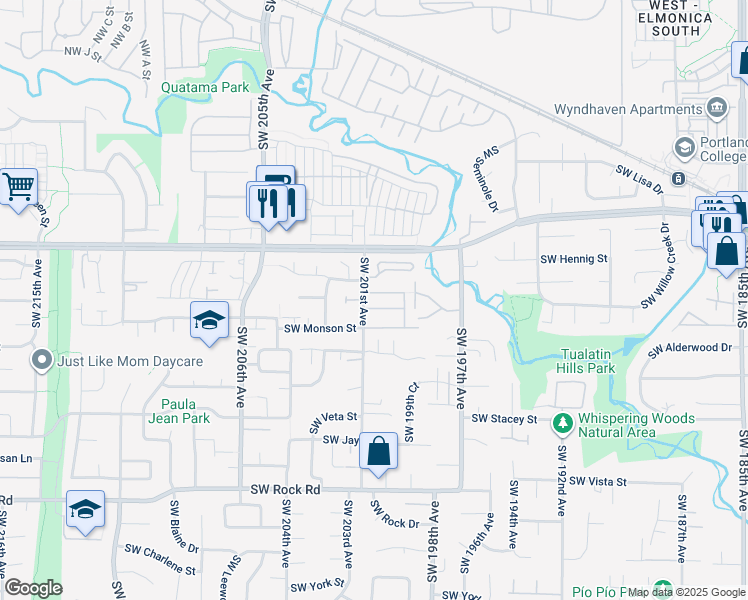 map of restaurants, bars, coffee shops, grocery stores, and more near 20035 Southwest Monson Street in Beaverton
