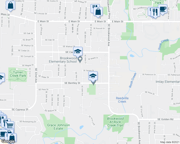 map of restaurants, bars, coffee shops, grocery stores, and more near 4123 Southeast Bentley Street in Hillsboro
